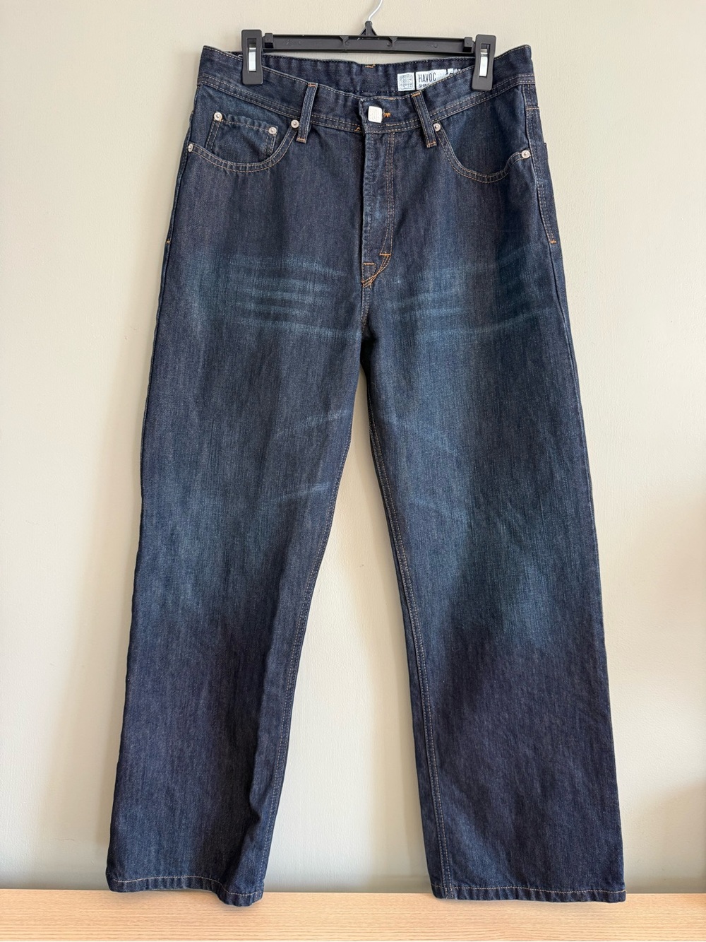 Vintage Y2K HAVOC Shine 107/S Baggy Skater Jeans Dark Wash 34